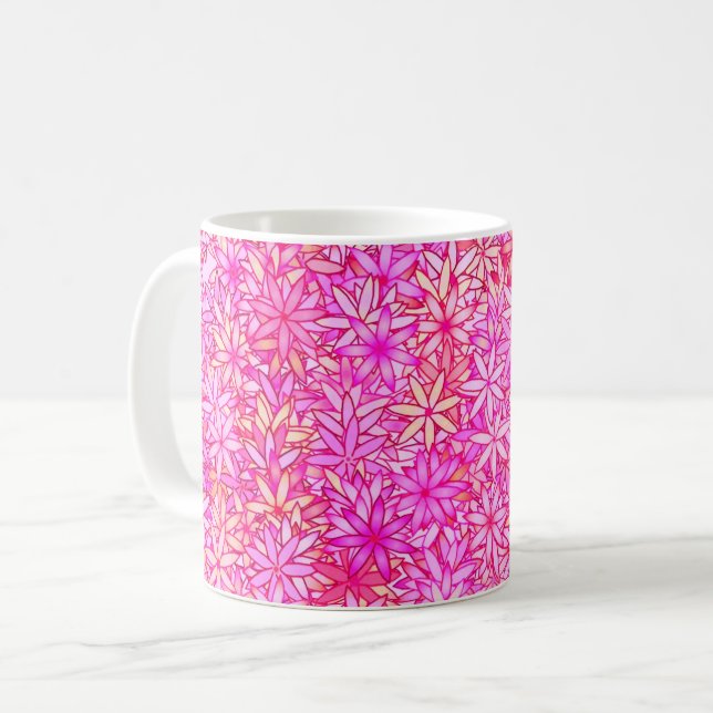 rosa, persika, orkidé och korallfärgade blommor kaffemugg (Framsida vänster)