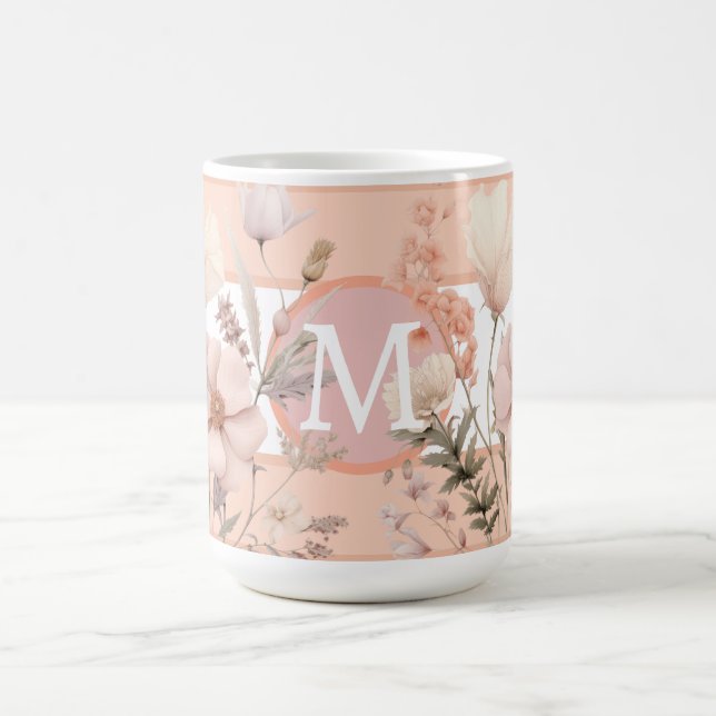 Rosa & Persika Vackra Vildblommor Monogram  Kaffemugg (Center)
