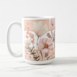 Rosa & Persika Vackra Vildblommor Monogram Kaffemugg