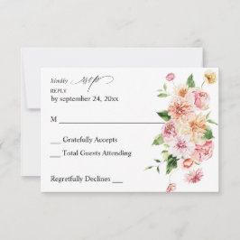 Rosa & persiko-Blommigt & Greenery no Meal OSA Kort