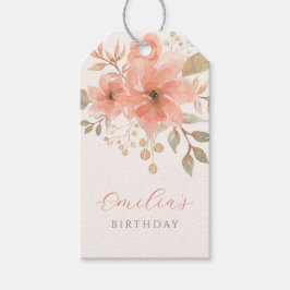 Rosa persiko-blommigt presentetikett