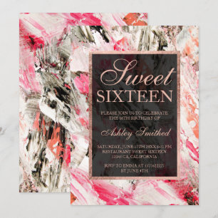 Rosa persiko ro guld brushstrokes akryl Sweet 16 Inbjudningar