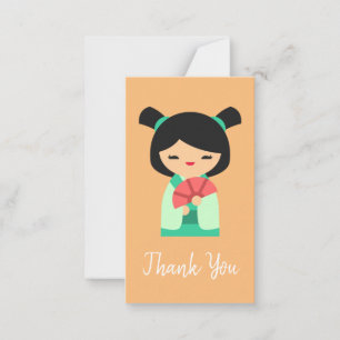 Rosa persikor och akva Kokeshi Japanska doktorer Anteckningskort