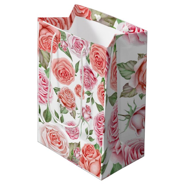 Rosa Persikorallrosor Grönska blad Partygåva (Framsidan Vinklad)