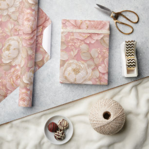 Rosa persikorv Päonier Blommig Guld Elegant Presentpapper