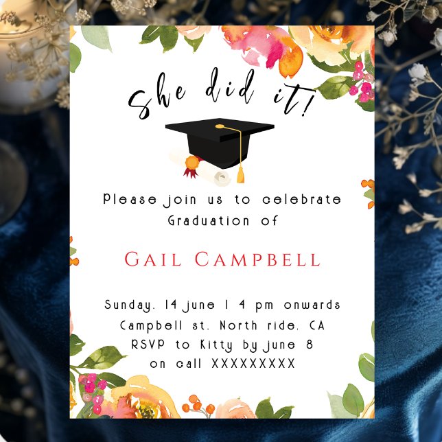 Rosa & persikoton vattenfärg blommotiv foto inbjudningar (Skapare uppladdad)