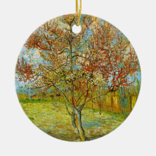 Rosa persikoträd i blom by Vincent van Gogh Julgransprydnad Keramik