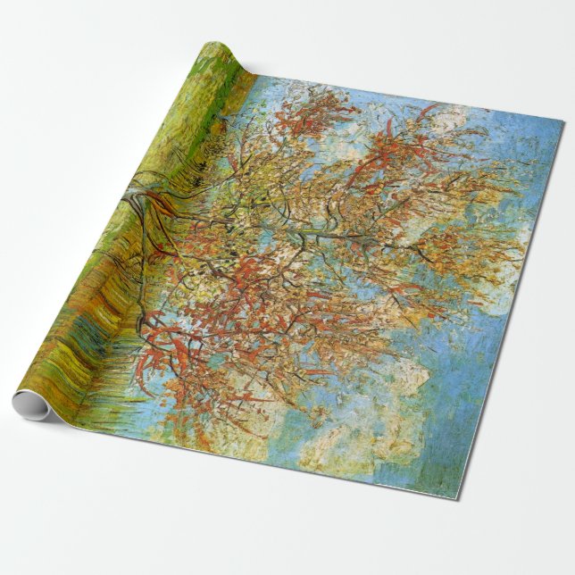 Rosa persikoträd i blom by Vincent van Gogh Presentpapper (Utrullad)