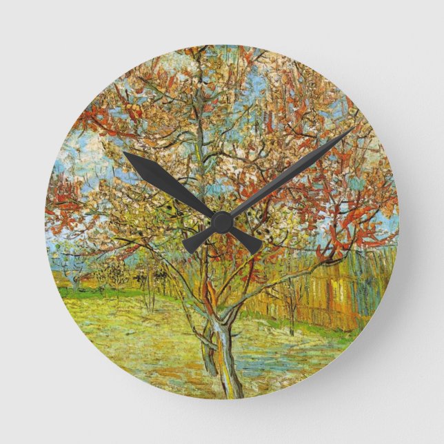 Rosa persikoträd i blom by Vincent van Gogh Rund Klocka (Framsida)