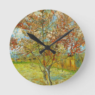 Rosa persikoträd i blom by Vincent van Gogh Rund Klocka