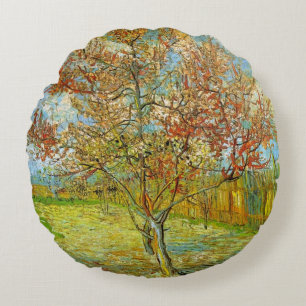Rosa persikoträd i blom by Vincent van Gogh Rund Kudde