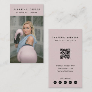 Rosa Personal Girl Trainer Fitness Photo QR-kod Visitkort