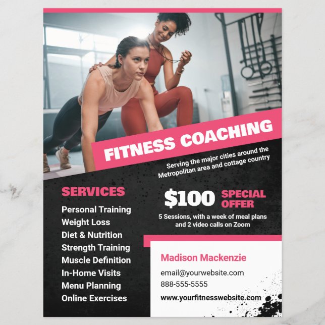 Rosa Personal Trainer and Fitness Tränar Flyer (Framsidan)