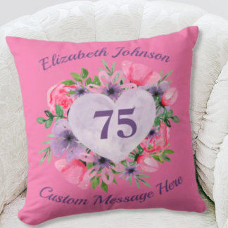 Rosa Personlig 75:e födelsedag Pillow for Women Kudde