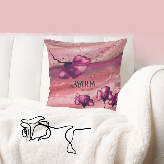 Rosa Personlig Art Flowers Pillow Kudde (Pink Personalized Art Flowers Pillow)