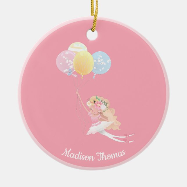 Rosa Personlig Ballet Girl-ballonger Julgransprydnad Keramik (Framsidan)