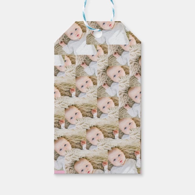 Rosa Personlig Bild på födelsedagen Presentetikett (Framsidan)