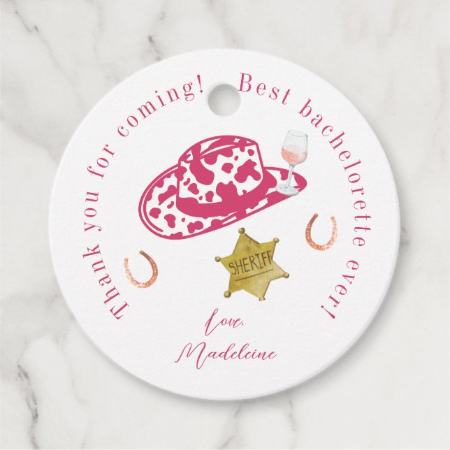 Rosa Personlig Cowgirl Hat Land Bachelorette Gåvor Etiketter (Framsida)