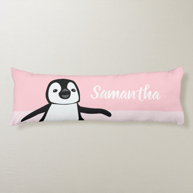 Rosa Personlig Cute Penguin Illustration Kroppskudde (Framsidan)