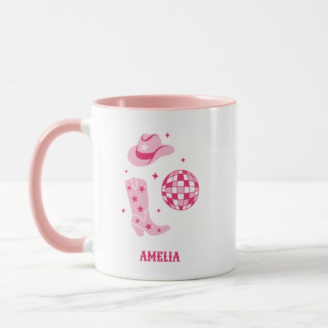 Rosa Personlig Disco Cowgirl Coffee Mugg (Vänster)