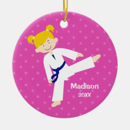 Rosa personlig för flicka för stjärnaTaekwondo Julgransprydnad Keramik