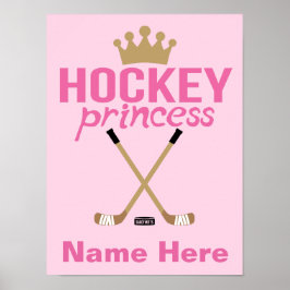 Rosa Personlig Girls Hockey Princess Namn Poster