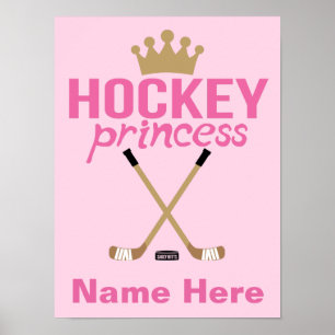 Rosa Personlig Girls Hockey Princess Namn Poster