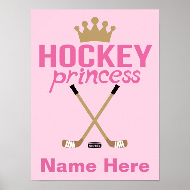 Rosa Personlig Girls Hockey Princess Namn Poster (Framsidan)