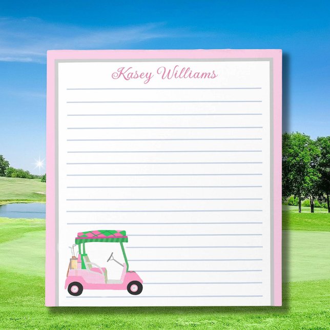 Rosa Personlig Golf Cart Namn Lining Anteckningsblock (Skapare uppladdad)