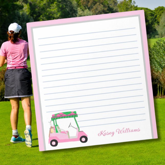 Rosa Personlig Golf Cart Namn Lining Anteckningsblock (Skapare uppladdad)