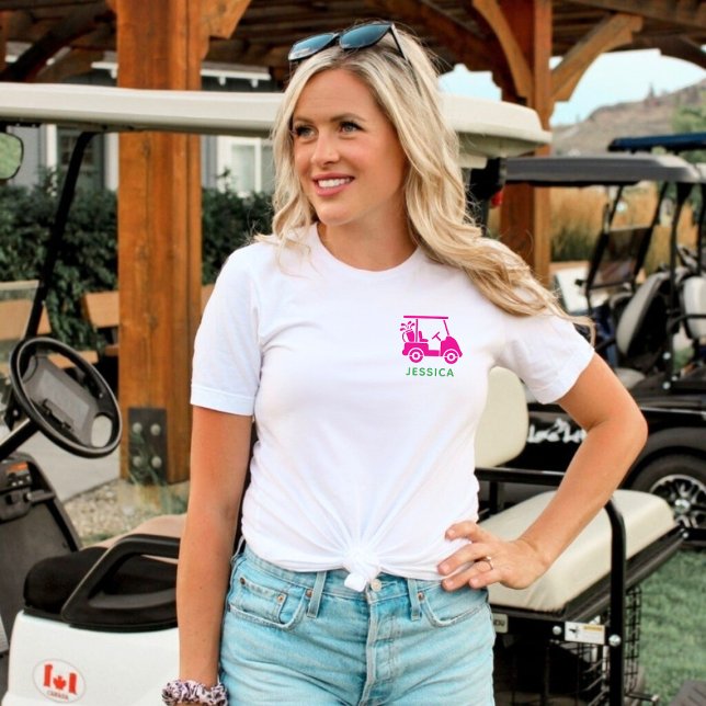 Rosa Personlig Golf Cart T Shirt (Pink Personalized Golf Cart Tri-Blend Shirt)