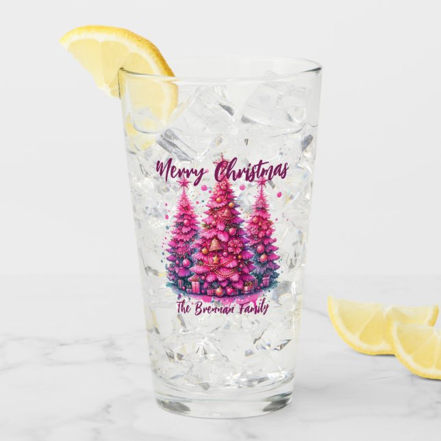 Rosa personlig julgran för familjen glaskopp (Framsida Ice)