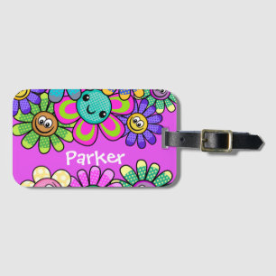 Rosa Personlig Kids Smiling Flowers Bagagebricka