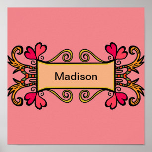 Rosa Personlig Modern Girls-rum Poster