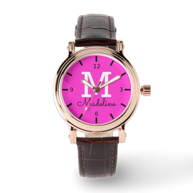 Rosa Personlig Monogram Armbandsur (Framsida)