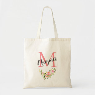 Rosa Personlig Monogram Flowers Modern Elegant Tygkasse