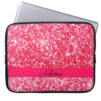 Rosa Personlig namn trendig faux glitter Laptop Fodral