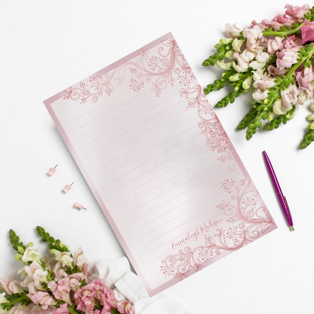 Rosa Personlig Ornamental Lining Brevpapper (Skapare uppladdad)