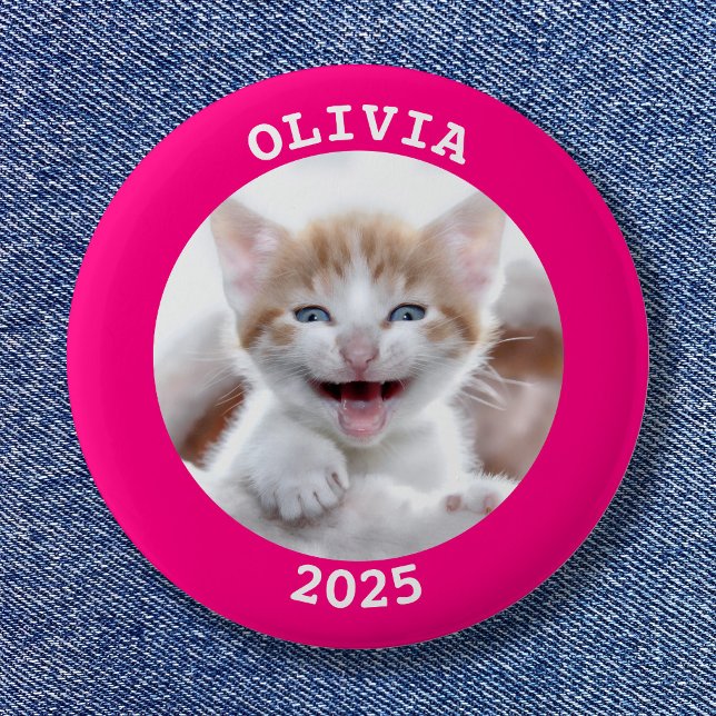 Rosa personlig rund fotoram knapp (Hot Pink Personalized Round Photo Frame Button)