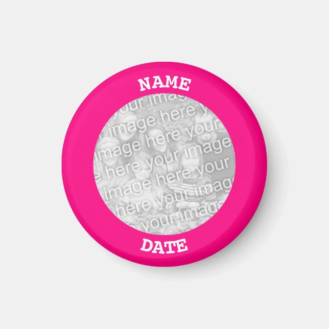 Rosa personlig rund ram för foton magnet (Framsidan)