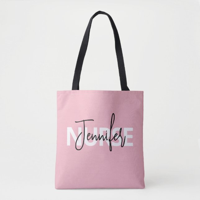 Rosa personlig sjuksköterska typografi tygkasse (Framsida)