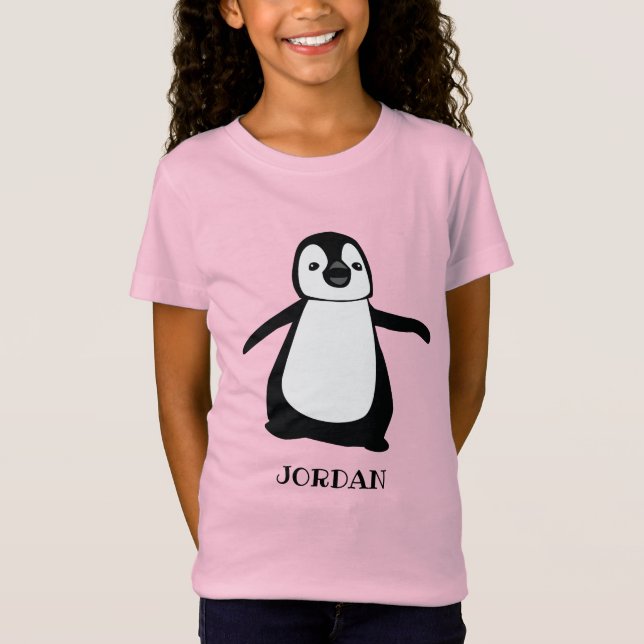 Rosa personlig, söt penguin illustration Girl T Shirt (Framsida)