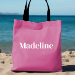 Rosa Personlig Tote for Bachelorette Tygkasse<br><div class="desc">Roligt,  flirtig rosa med enkelt lodrät blockering för att anpassa för varje gäst på bachelorette-partiet. Söt vill gärna ha någon som helst bifallsbachelorette,  flickor helg,  familjeåterförening,  bassäng party med mera! Säg mig om du vill att något annat än det du ser här-lycklig ska skapa anpassningsbar åt dig.</div>