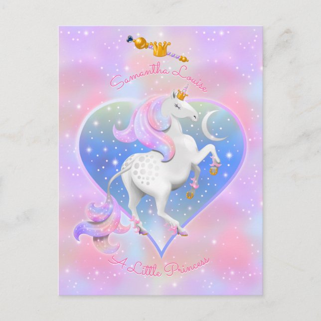 Rosa Personlig Unicorn Princess Postcard Vykort (Framsida)