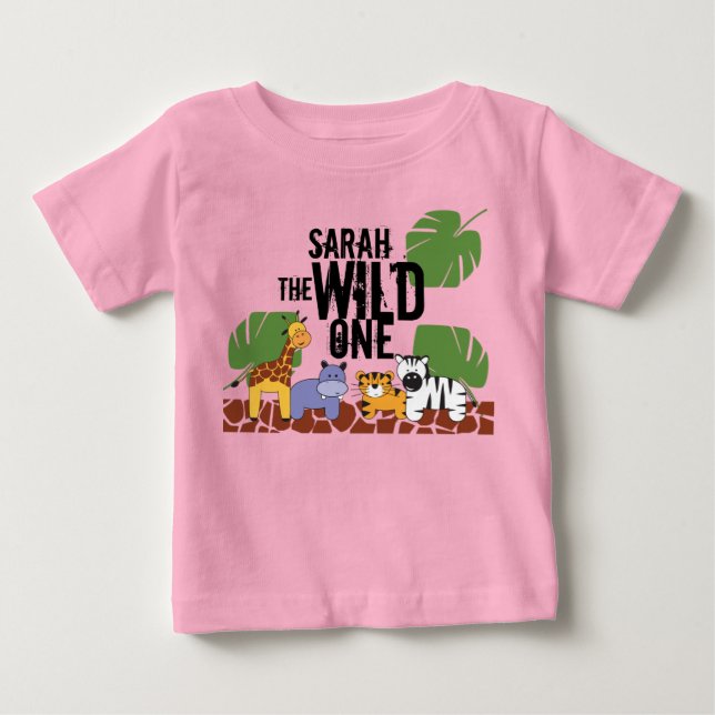 ROSA Personlig VILD 1 Safari första födelsedag T Shirt (Framsida)