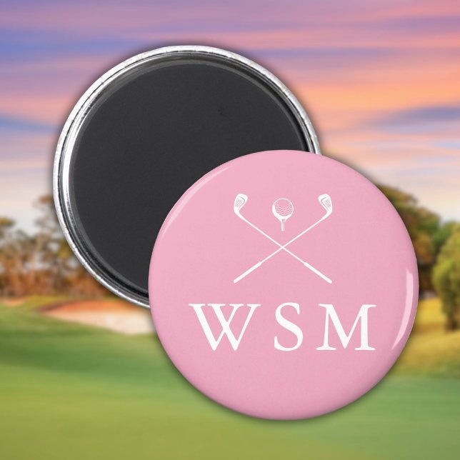 Rosa personliga monogram golfklubbor magnet (Pink Personalized Monogram Golf Clubs Magnet)