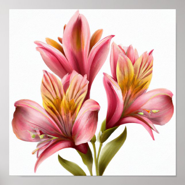Rosa Peruvian Lilies Flower Art Print Poster (Framsidan)