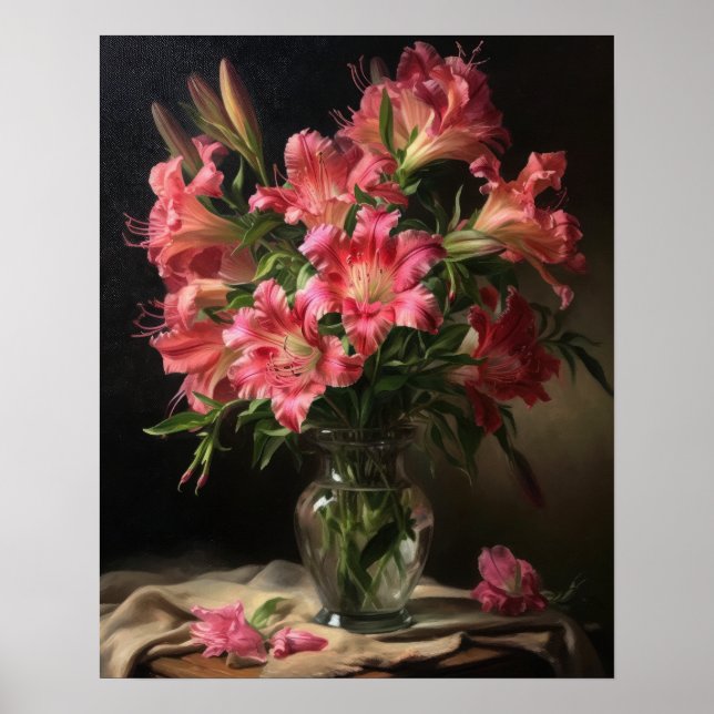 Rosa Peruvian Lily Flowers Art Print Poster (Framsidan)
