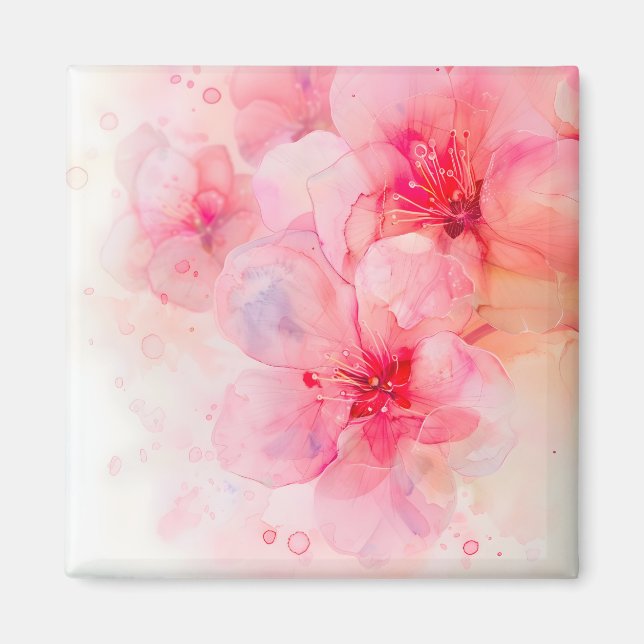 Rosa Petal Elegance Watercolor Magnet (Framsidan)