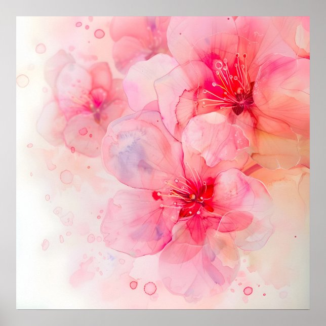 Rosa Petal Elegance Watercolor Poster (Framsidan)